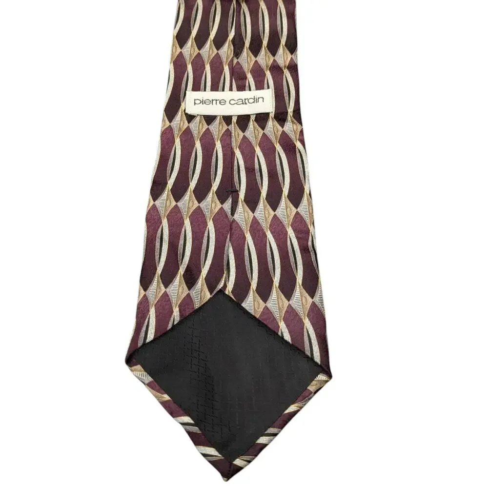 Pierre Cardin‎ Silk Tie Burgundy Abstract Geometric Pattern 59 Inch Made in USA